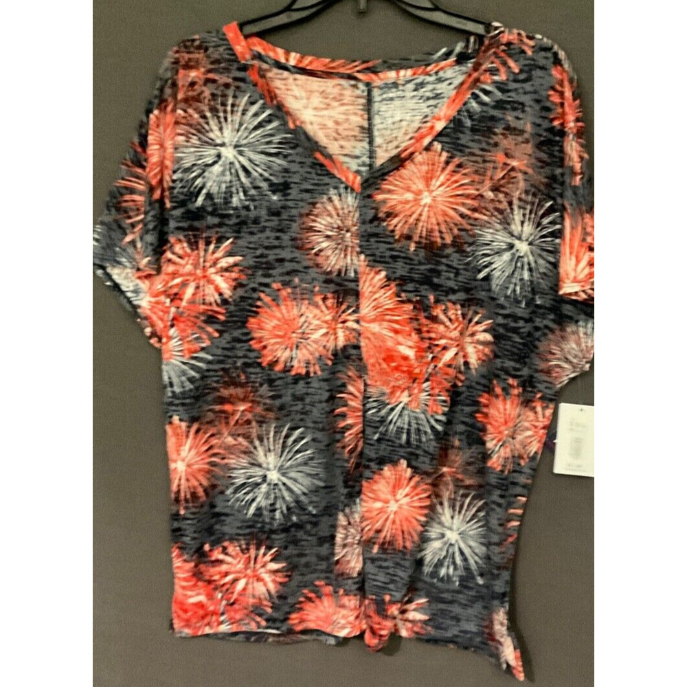 Westbound Americana Fireworks Print Top XL Polyester Rayon Casual Tee